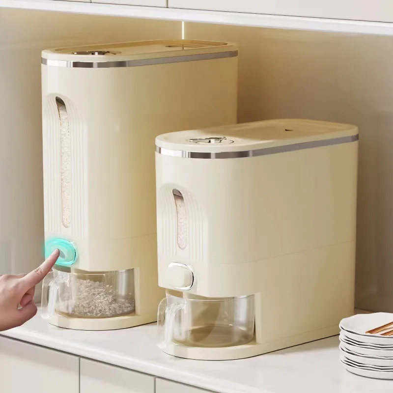 One-Click Rice Dispenser, 5/10kg Moisture-Proof Kitchen Storage Container for Dry Food