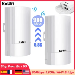 KuWFi 5.8G 900Mbps CPE Bridge Outdoor Waterproof Wireless WiFi Bridge AP Repeater Router PTP Up to 1-3KM with WAN LAN 24V POE