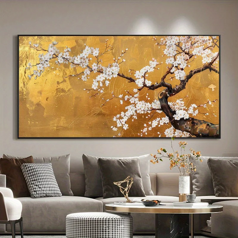 

2D Flat, Frameless Canvas Modern Abstract Cherry Blossom Canvas Wall Art, Living Room, Bedroom Modern Home Decor Poster