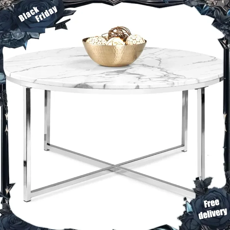 

s 36in Faux Marble Accent Table, Modern, Large End Table Home Decor for Living Room, Dining Room, Tea, Coffee w/Metal Frame