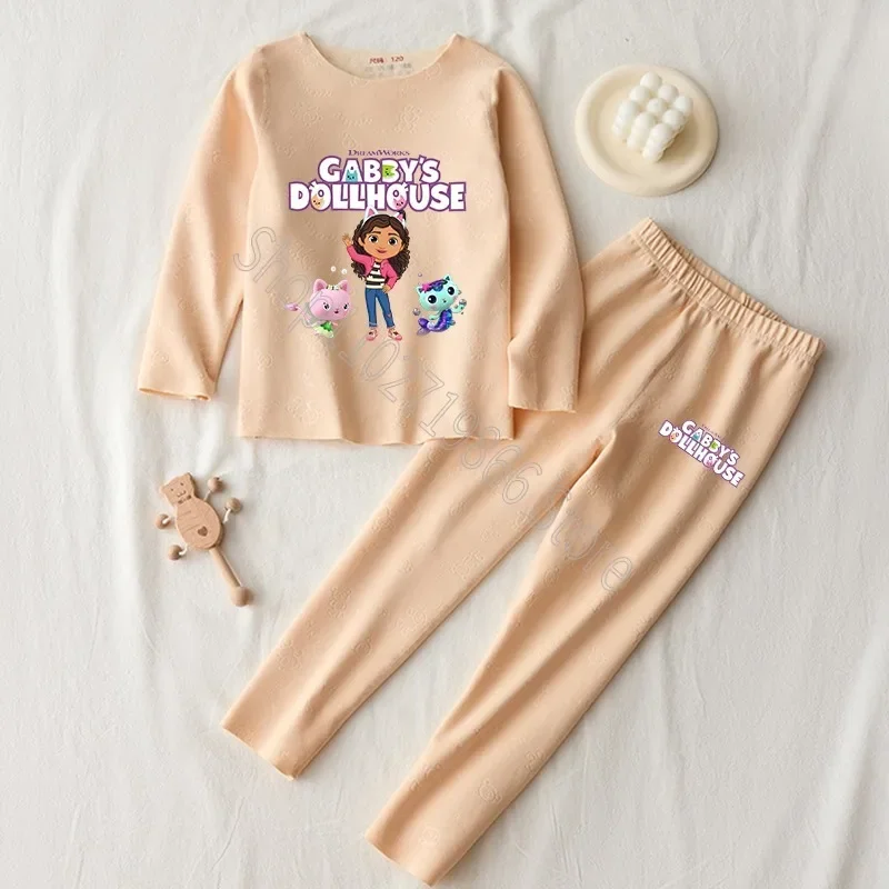 2 Pcs Gabby Dollhouse Kids Pajamas Set Anime Cartoon Character Pattern Print Girls Boys Clothes Warm Comfortable Baby Show Gifts