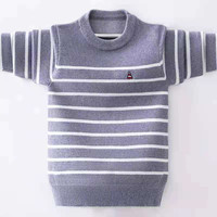 Kids Pullover Sweater Autumn Winter Striped Design Children Plus Velvet Knit Warm Outerwear Fo Teen Boys 110-170 Wear