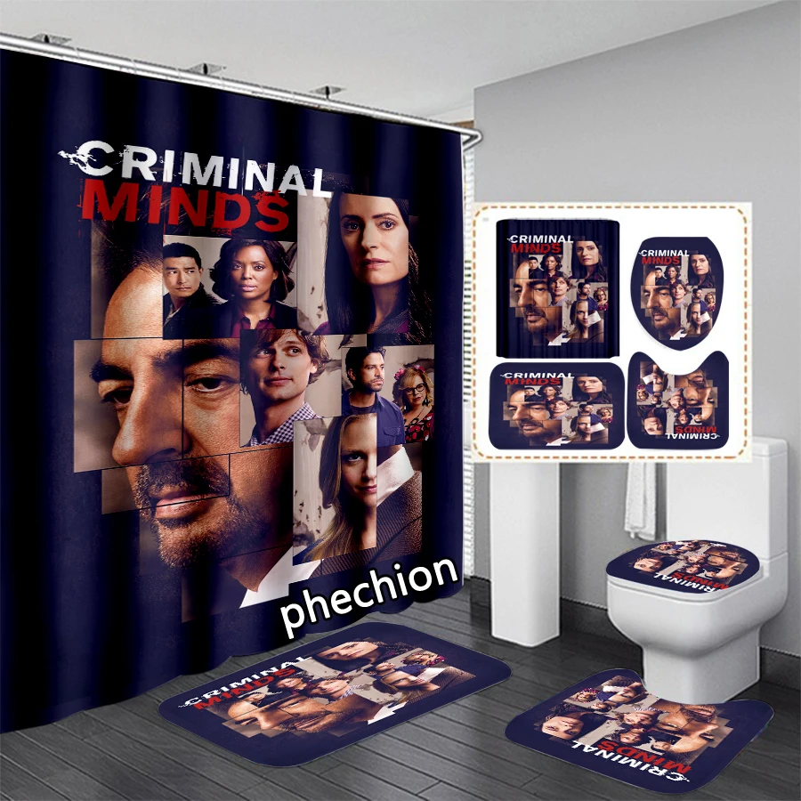 phechion New Fashion Criminal Minds 3D Print Shower Curtain Waterproof Bathroom Curtain Anti-slip Bath Mat Set Toilet Rugs VR304