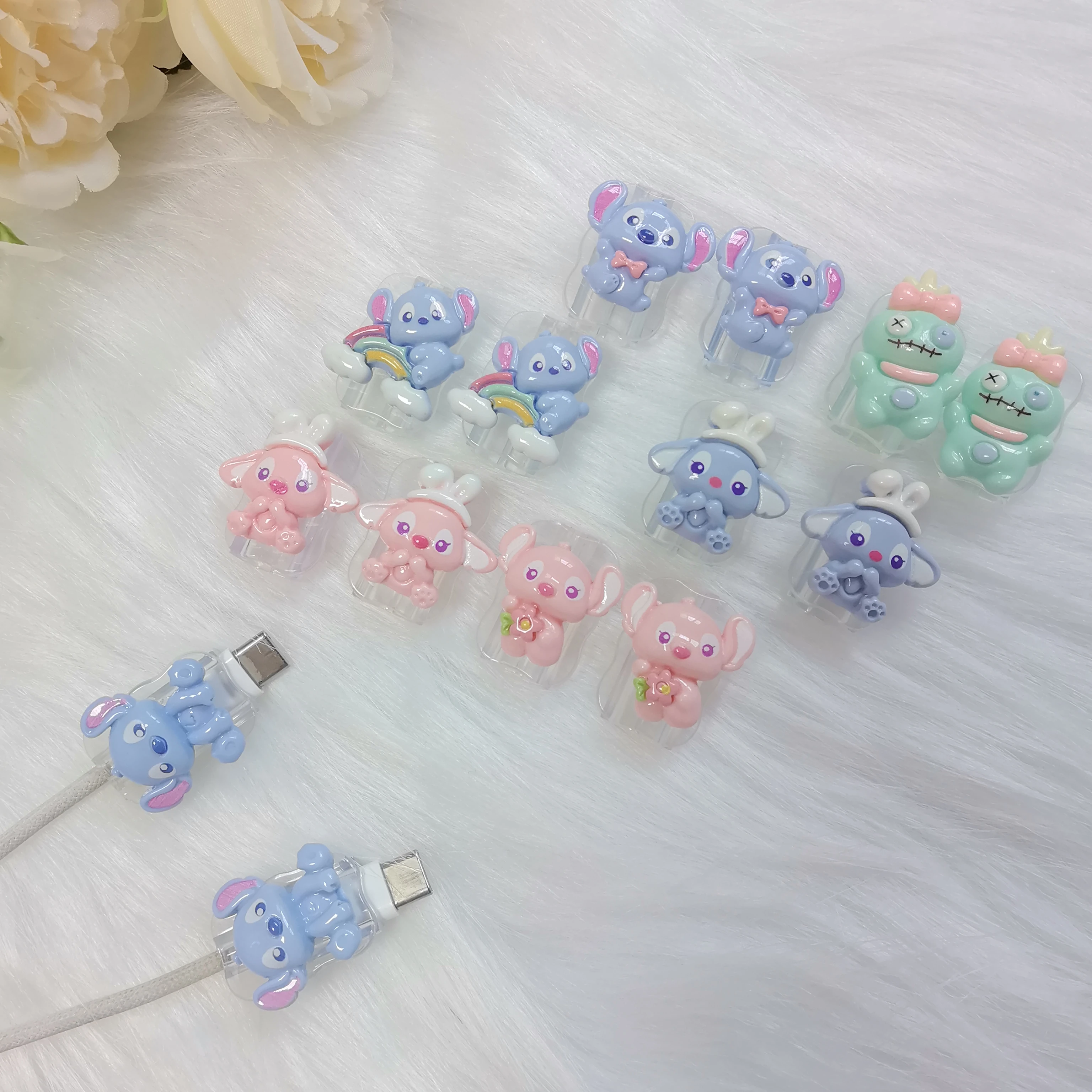 

Cartoon Cute Stitch Cable Winde Case for iPhone Sumsung Xiaomi Huawei Universal Data Charging Cable Protection Cover Accessories