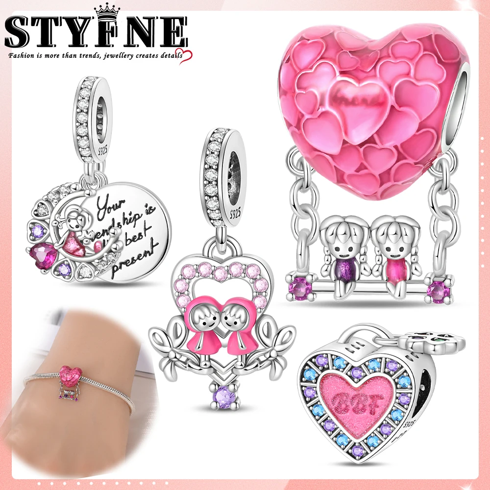 New 925 Sterling Silver Valentine's Day Sisters Love Swing Beads Suitable For Original Bracelet Diy Gift Anniversary Birthday