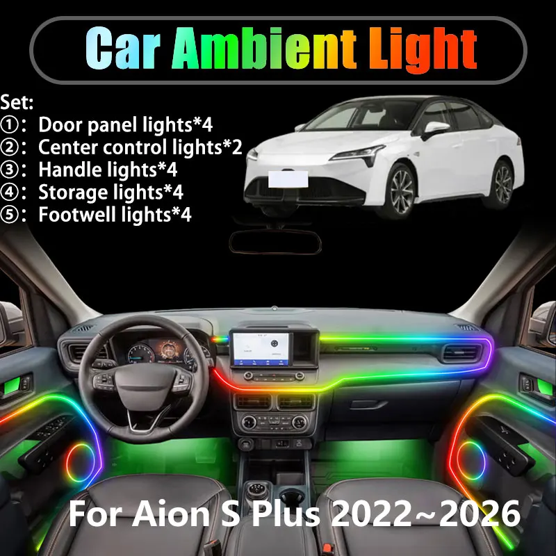 

For Aion S Plus 2022~2026 2023 ES 2/18 in 1 Car ambient lighting Led trunk interior led lights USB RGB Ensemble Streamer Auto