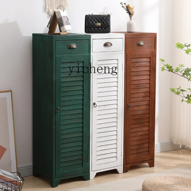 ZC solid wood shoe cabinet door multi-layer bucket cabinet narrow long locker corner corridor shoe rack