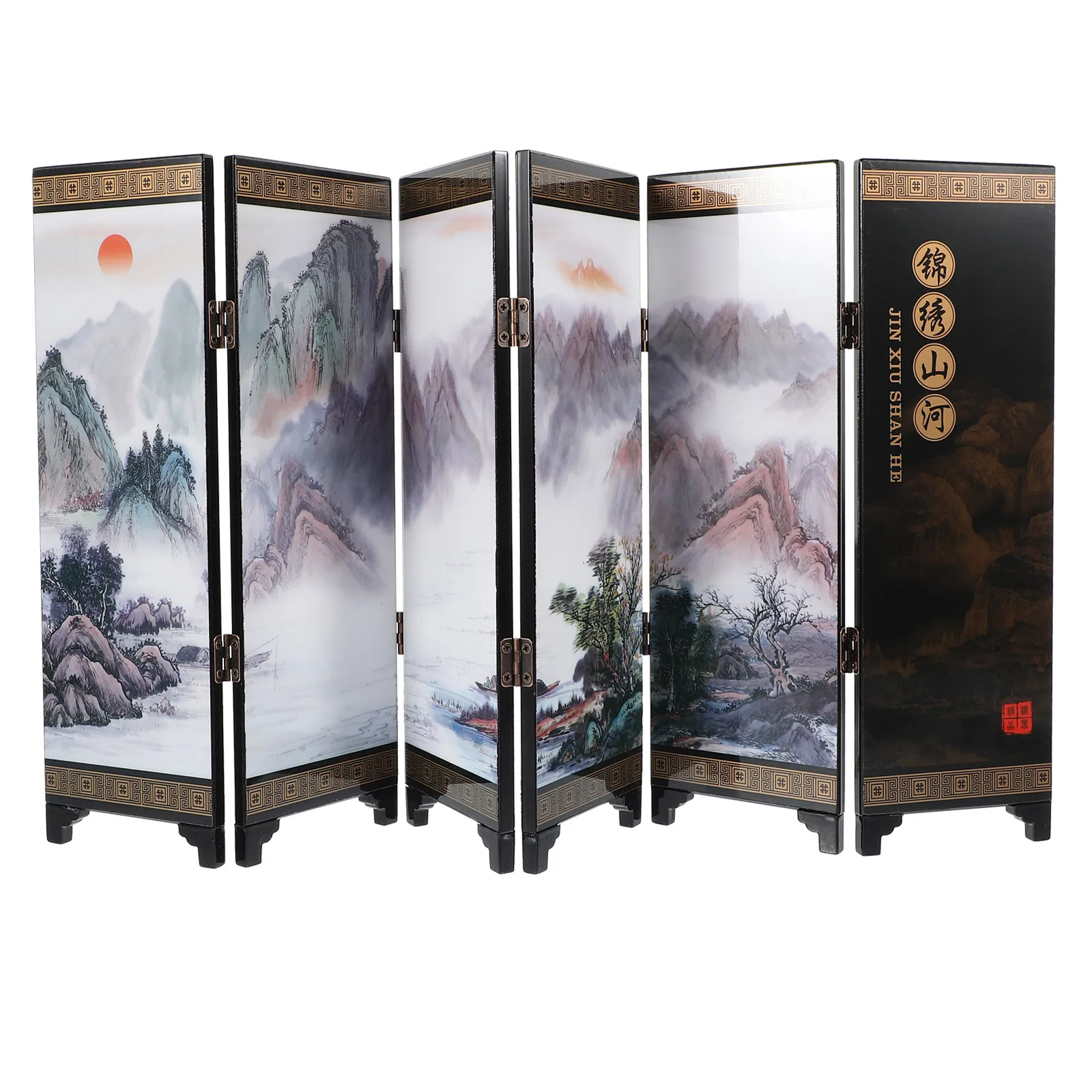 Classical Chinese Style Splendid Mountains And Rivers Home Living Room Screen Decoration Desktop Mini Folding Screen Model