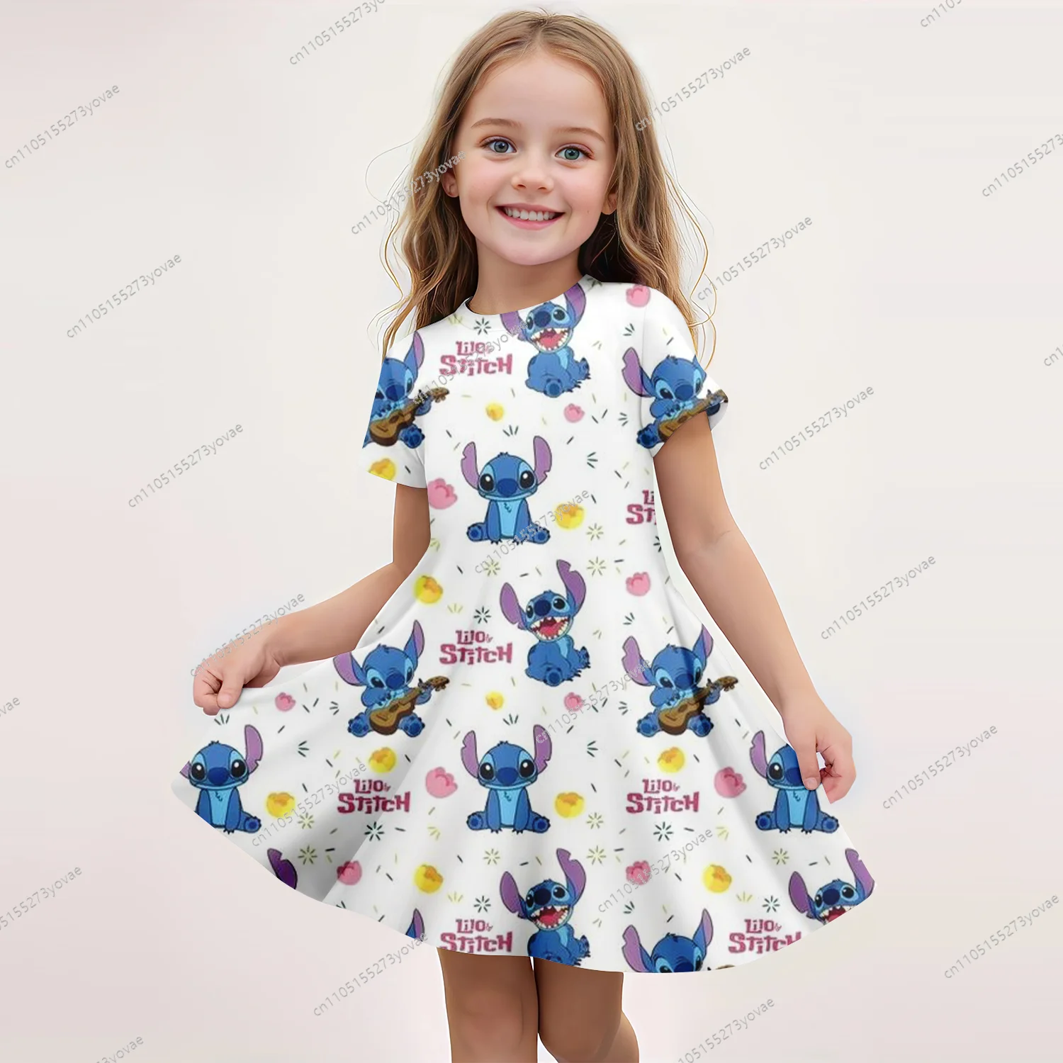 

3D printed Stitch short-sleeve dress, with a cute design that's super charming, making summer outfits full of vitality