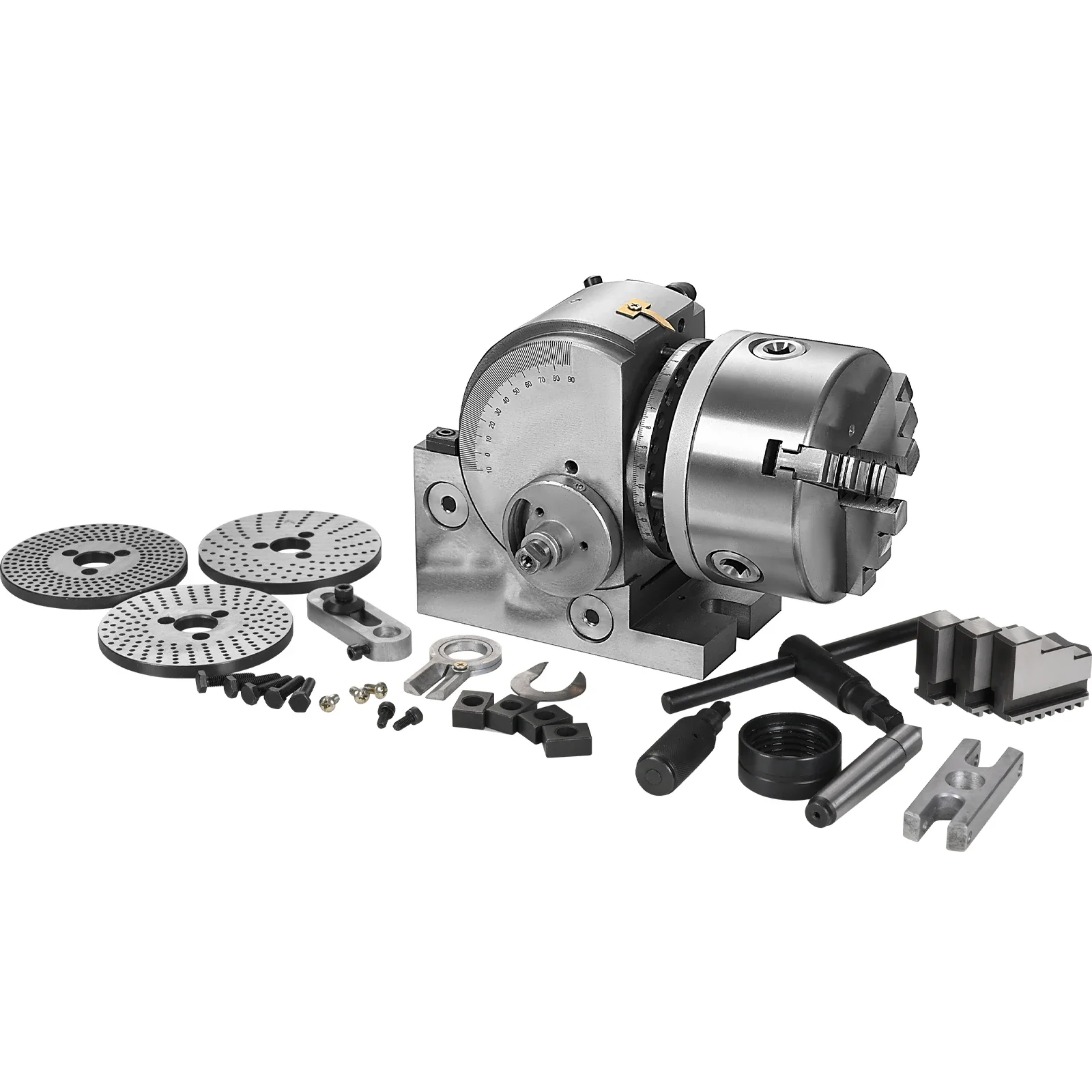Kepala Pembagi Presisi Universal Sihao BS-4in/5in/6in 3-Jaw Indexing Head Tailstock & Chuck untuk Pengeboran, Penggilingan, dan Pengasahan