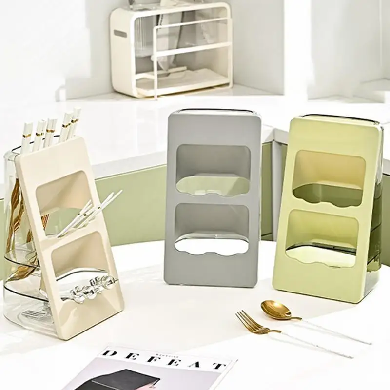 Kitchen Tableware Storage Rack Chopsticks Barrel Storage Box Utensil Drying Rack Slanted Structure Countertop Organizer For Home