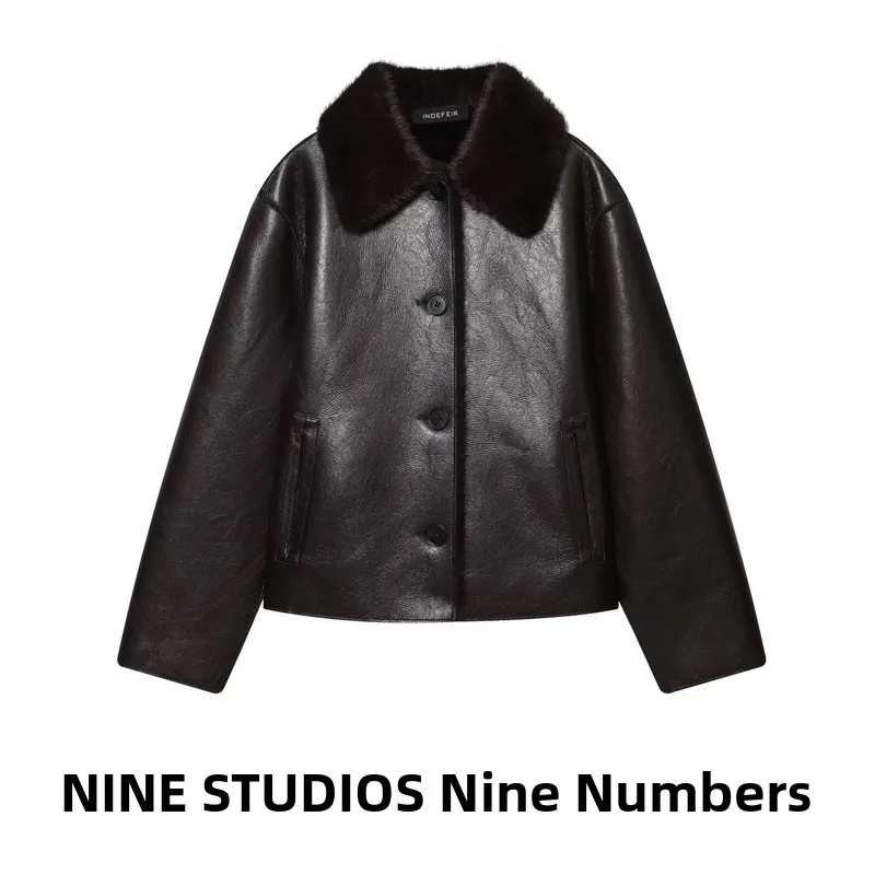 معطف Jaet من الجلد فضفاض يمكن ارتداؤه على الوجهين للنساء، ياقة أوروبية طويلة وزر إغلاق قابلة للطي