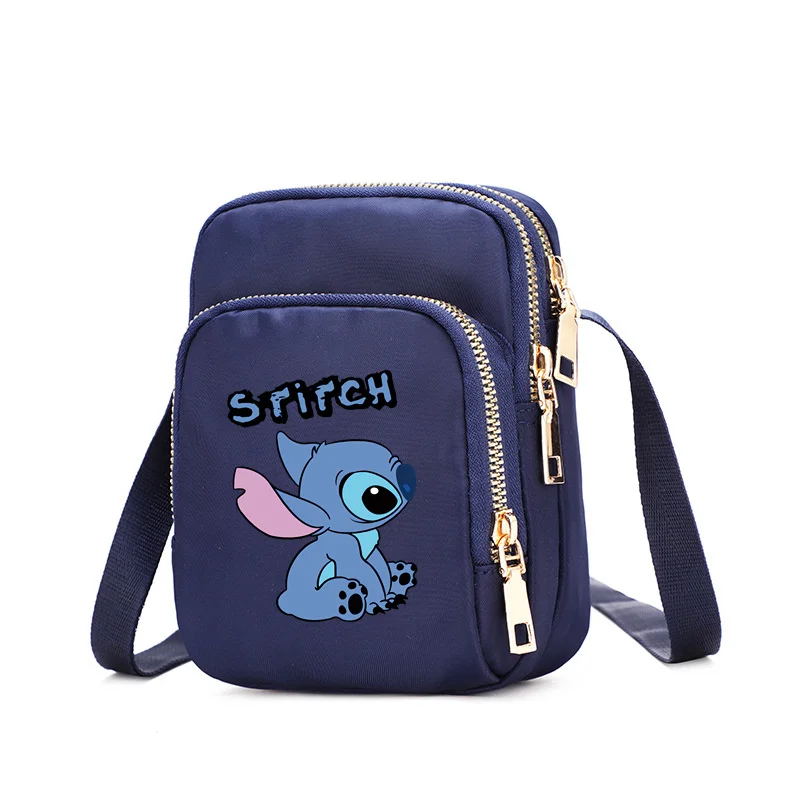 Disney Lilo & Stitch Women Crossbody Zipper Mobile Phone Shoulder Bag Female Handbag Cartoon Multifunction Small Bag Lady Purse