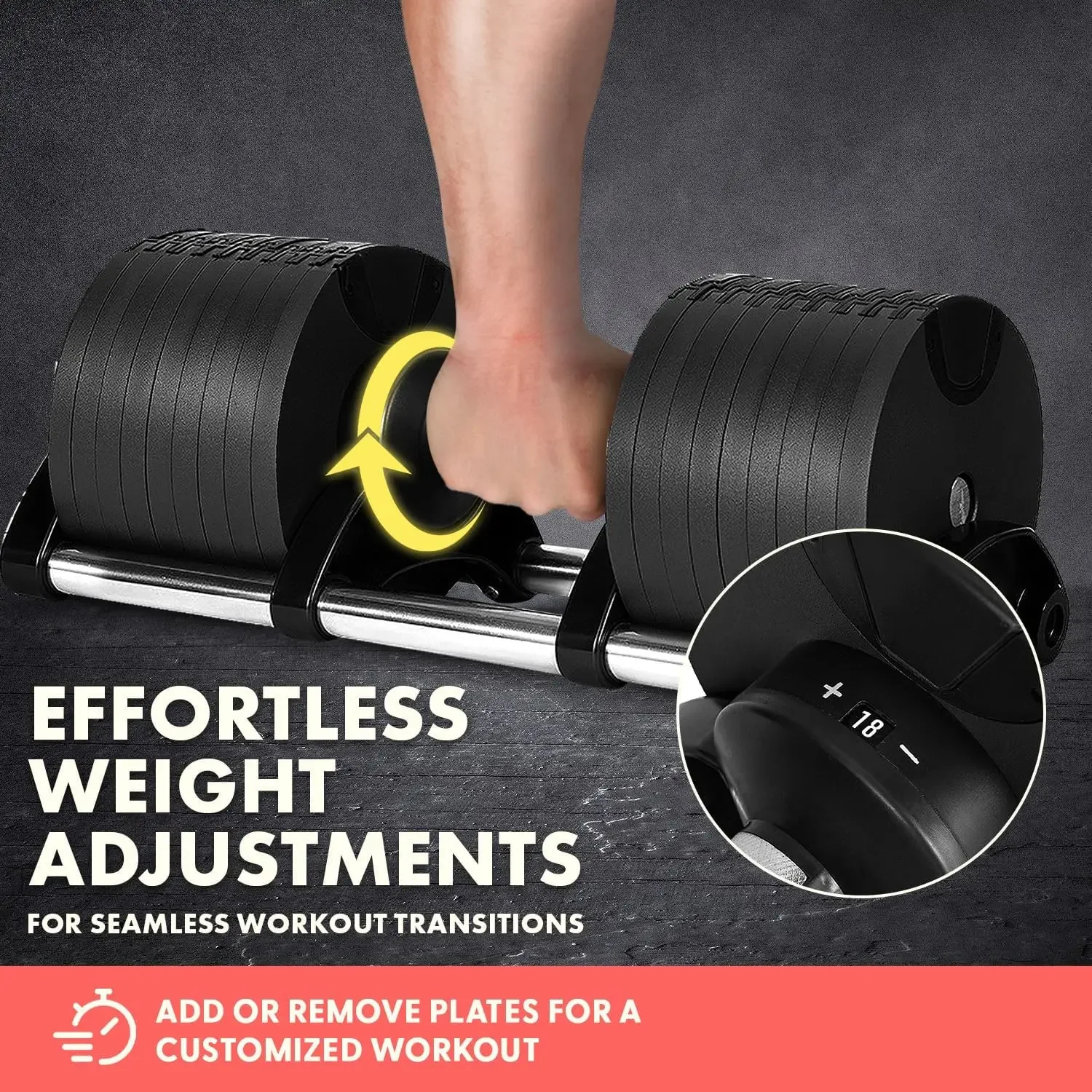 دمبل قابل للتعديل بوزن 70 رطل 9 في 1 خيارات الوزن، معدات اللياقة البدنية بمقبض معدني مضاد للانزلاق، تعديل الوزن سريع التغيير