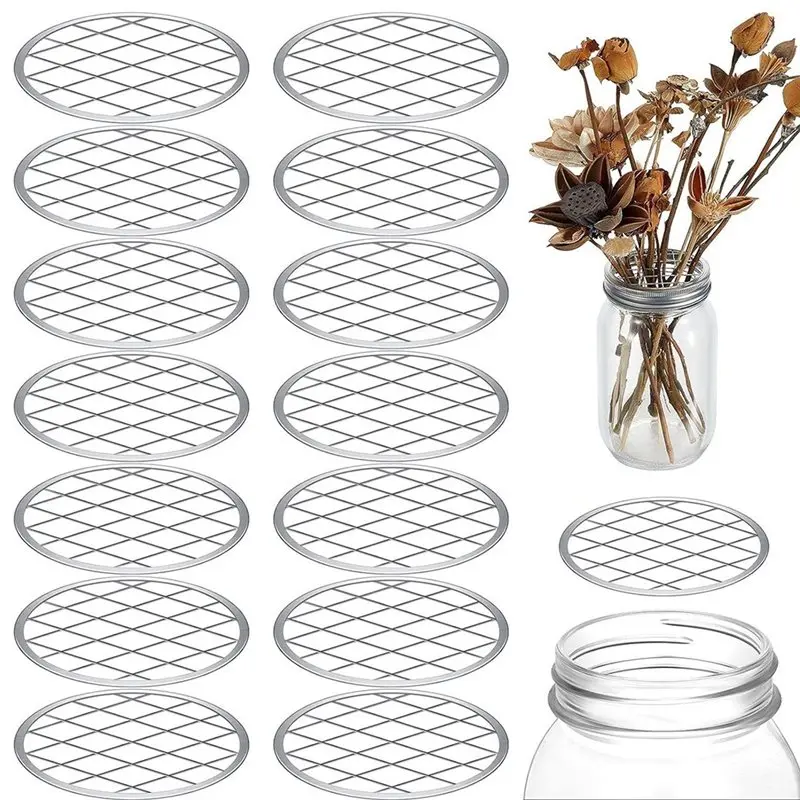AT63-Mason Jar Flower Frog Lids Floral Arrangement Organizer Vase Grid