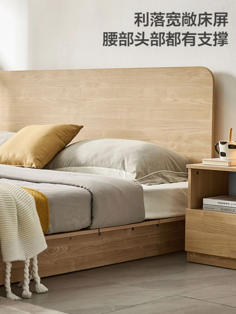 Log Style Board Type Bed Modern Minimalist Tatami Single Floor Bed in Master Bedroom