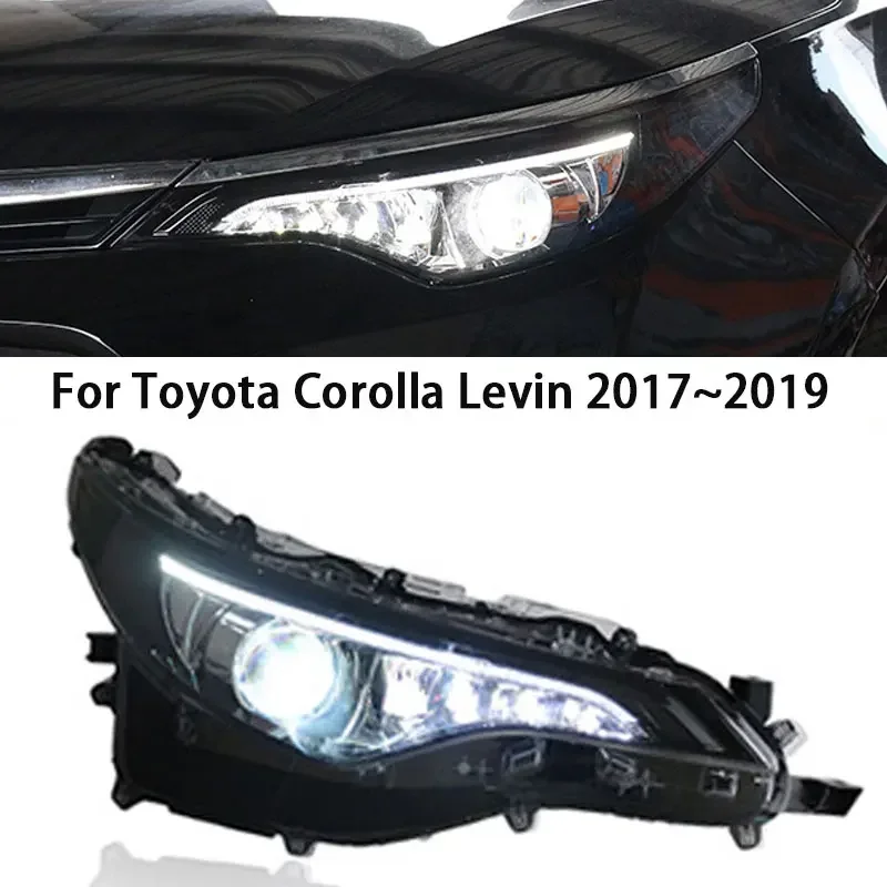 

Автомобильные фары, бампер, фара для Toyota Levin 185T, 2017 ~ 2019, дневные ходовые огни, поворотный ксенон, двойная линза, автомобильные аксессуары