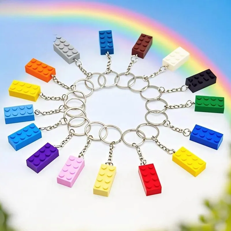 16PCS/Set 2 X 4 Key Chain Building Blocks with Hanging Ring Assembled Bricks Toys Gift Creative Keychain Colorful Small Pellet