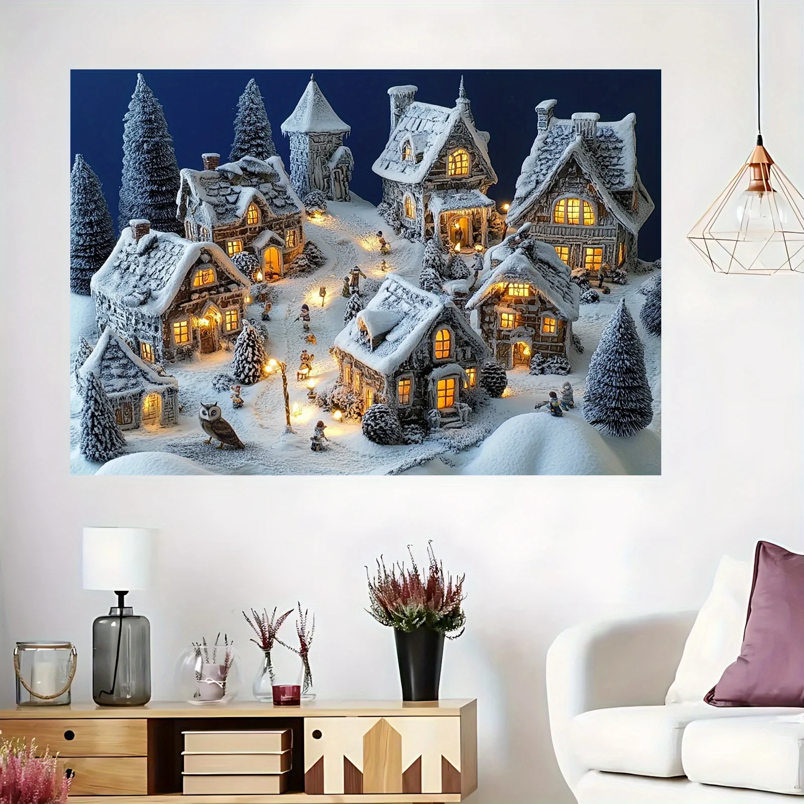 3D Christmas Town Snowscape Wa - Wall Decor Lighting Tree 评论和价格