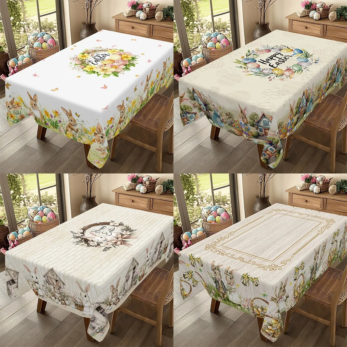 Easter Bunny Table Cover Spring Farmhouse Kitchen Dining Table Decor for Indoor Outdoor Home Holiday Party Supplies Easter Decor