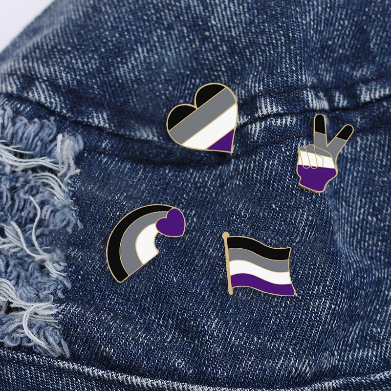 Asexual LGBT Enamel Brooch for Women Men Creative Rainbow Flag Heart Victory Shirt Lapel Pins Fashion Custom Badges Jewelry Gift