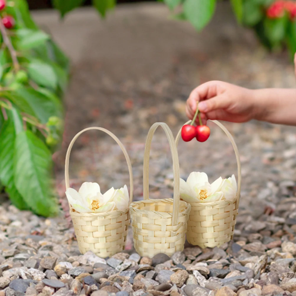 

3pcs Mini Khaki Small H made Bamboo Storage Picnic Mini Flower Basket Baskets For Favors Decorative Reusable Safe