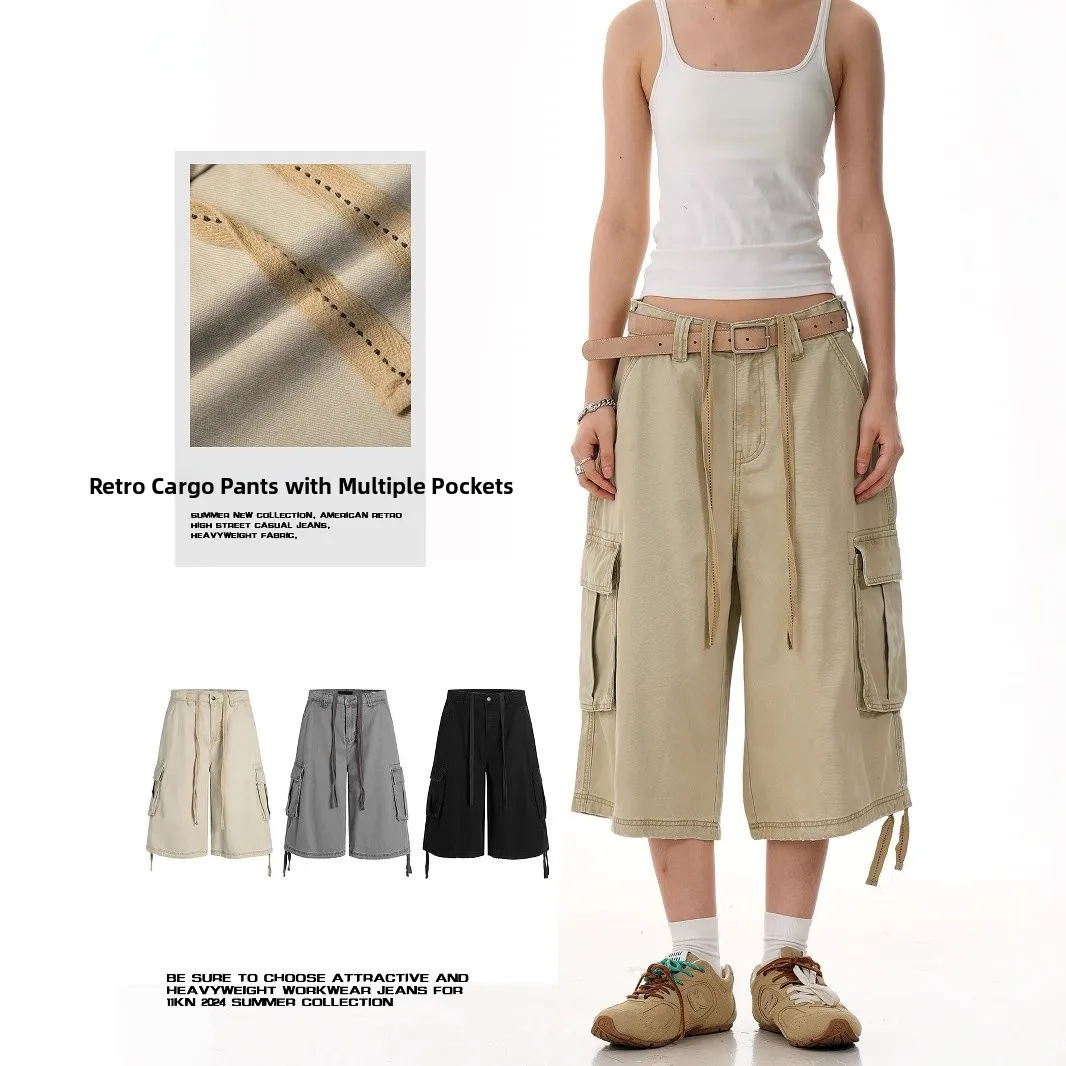 

American Retro Workwear orts ex Casual Loose Multi-ket Slimming Wide Leg Cotton Outdoor All-Season Basic Colors