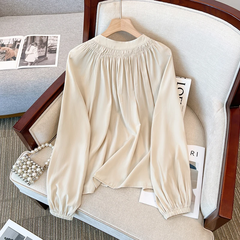 حجم كبير مطوي irt المرأة الراقية فضفاض التخسيس فقاعة Sve بلوزة شيفون العصرية الحلو Sle طويل Sve ميدي طول #4