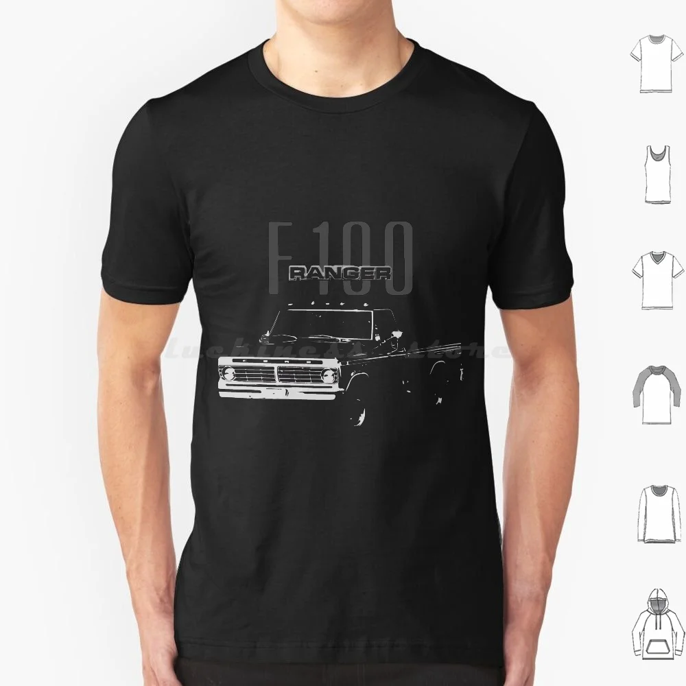 1975 F100 Ranger Pickup Truck T Shirt Big Size 100% Cotton Retro Classic Car F150 Classic Pick Up Truck Black Vintage Pickup