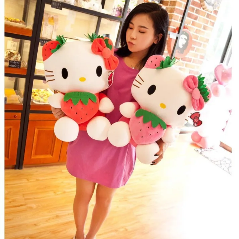 22 cm Sanrio KT Katze Plüschtiere Kawaii süße Erdbeere KT Katze Plüschpuppe Heimdekoration Plüschtierpuppe für Mädchen Geburtstagsgeschenke