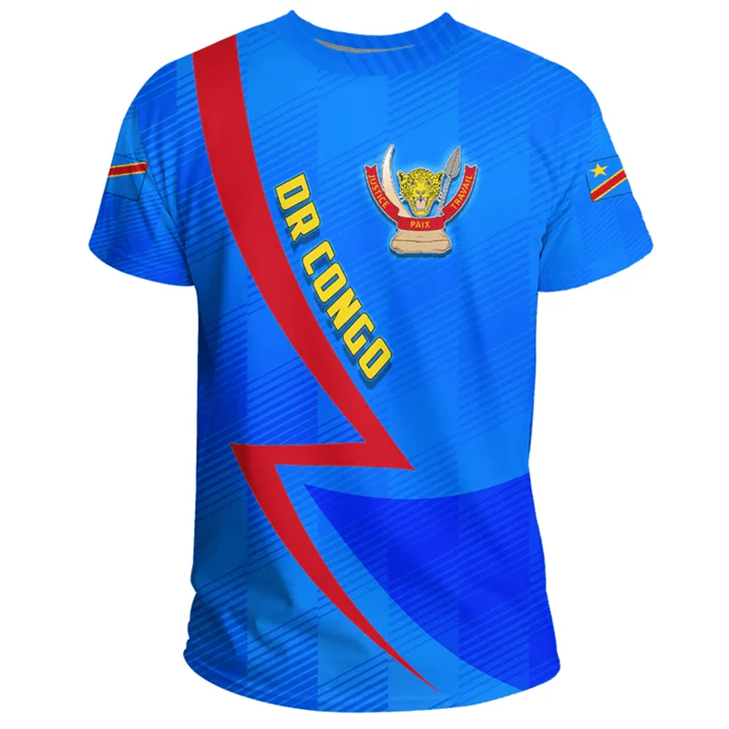 

Democratic Republic Of The Congo Flag 3D Printing National Emblem T-shirt Summer Casual Crew Neck Tee Shirts Short Sleeve Tops