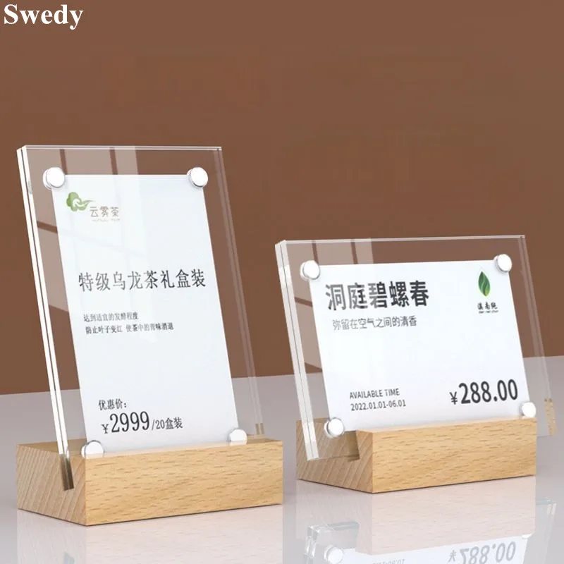 90x60mm Magnetic Mini L Shape Wood Acrylic Sign Holder Display Stand Small Table Number Name Card Price Tags Label Holder