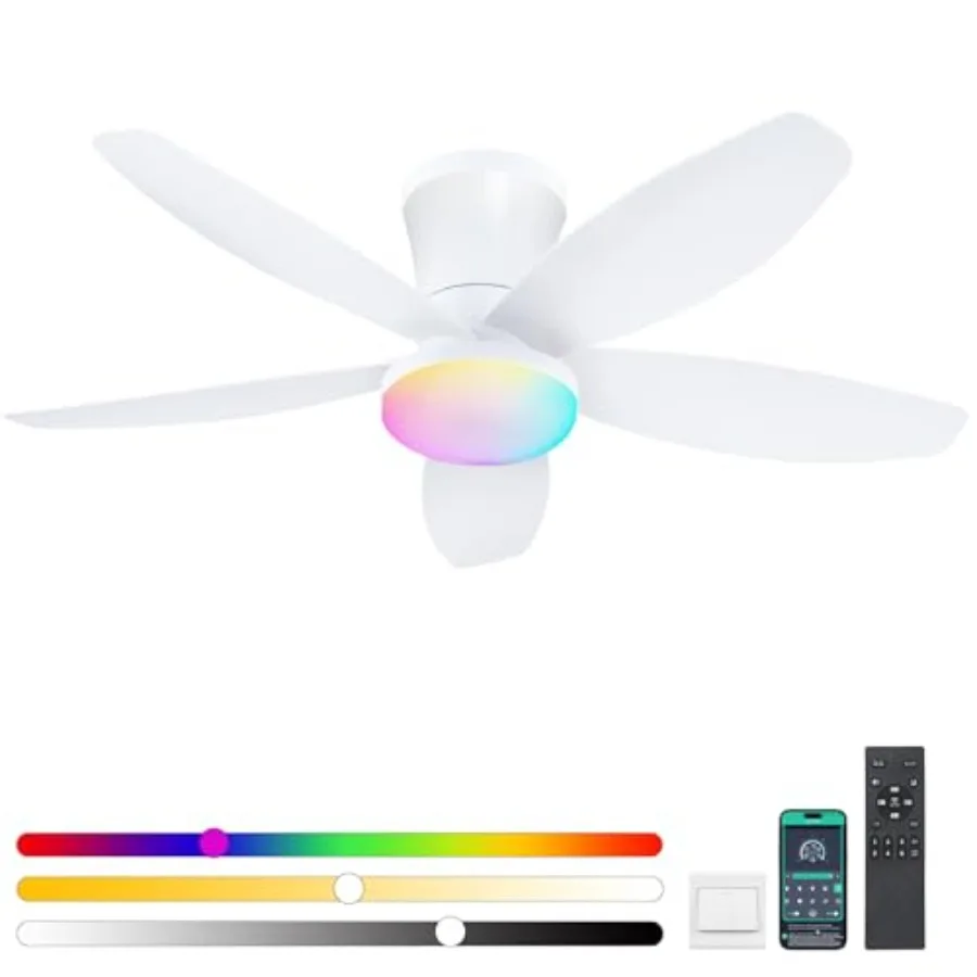 

Потолочные вентиляторы RGB со скрытым монтажом и подсветкой - 36-дюймовый низкопрофильный потолочный вентилятор с освещением и управлением через пульт/приложение, DC, реверсивный, светодиодный, с регулировкой яркости