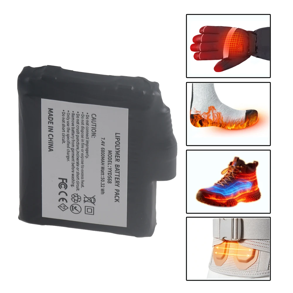 7.4V lithium Battery for Heated Gloves Socks Heating Shoes Jacket 2000/3000/6800/10000mAh Rechargeable Battery with USB Charger