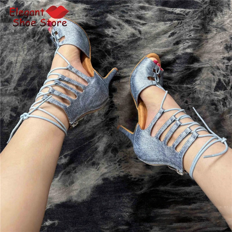 Sexy Open Toe Cross Strap High Heels for Women Summer New Back Zipper Ankle Boots Party Jazz Dance Shoes
