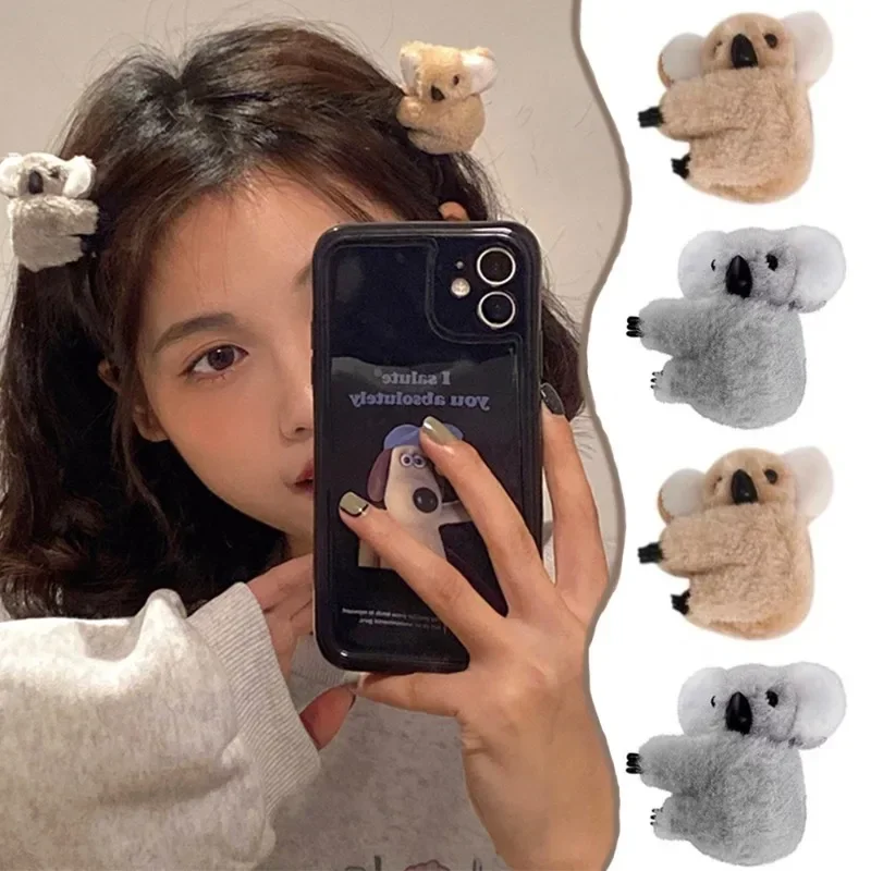 Cartoon Koala Hair Hairpins Autumn Winter Women Cute Plush Hair Claw Clips Daily Dating Fashion Hairpins Party Hair Accessories