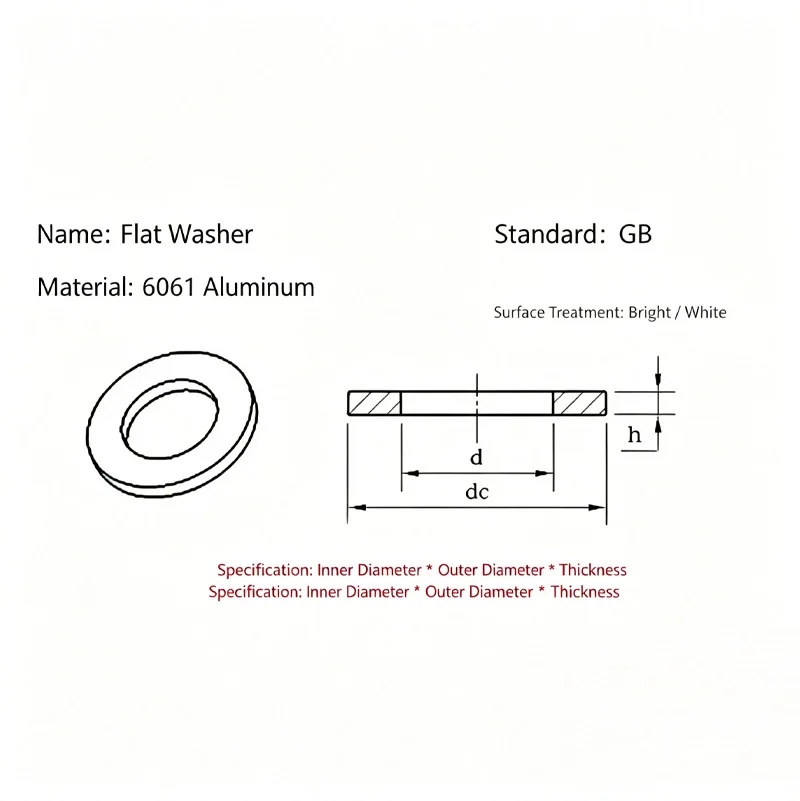 6061# Aluminum Alloy M3 M4 M5 M6 M8  Gasket Ultra-thin Metal Screw Flat Washer Standard Thickness-Increasing Meson Washer
