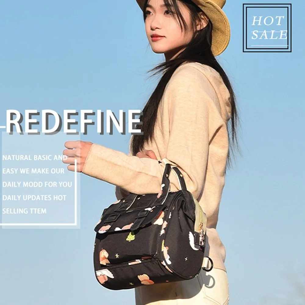 Plecak dla mamy z nadrukiem kreskówkowym, wielofunkcyjny, wytrzymały materiał, plecak podróżny, wzór dla przyszłej mamy, odporny na zużycie, torba do karmienia piersią.