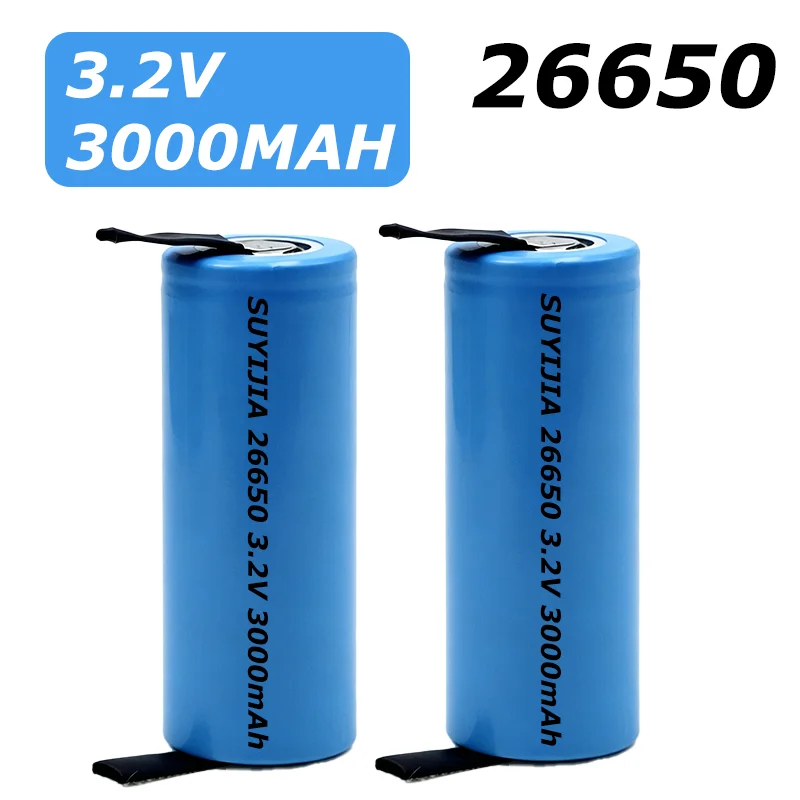 26650 LiFePO4 Battery 3.2V 3000mAh Rechargeable  Battery for Strong Light Lamps Mining Lamps Electric Tools +DIY Nickel Sheets