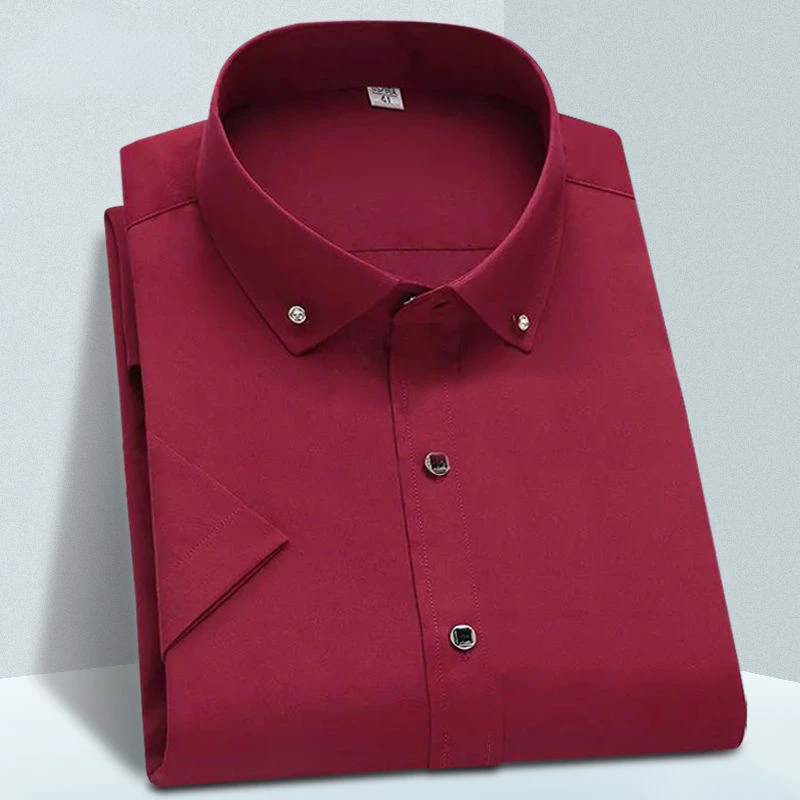 High Quality Non-ironing Mens Dress Shirt Short Sleeve New Solid Male Clothing Fit Business Shirts White Blue Navy Black Yyqwsj