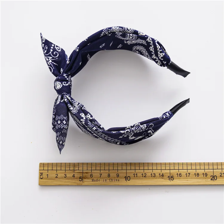 Fabric Paisley Print Wide Bowknot Hairband Elegant Boho Retro Rabbit Ears Headband Hair Accessories Twisted Knotted Head Wrap