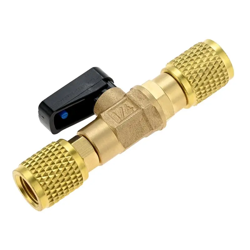 ABYP 5Pcs 1/4Inch SAE Female Adapter 7/16Inch-20 UNF Brass Shut-Off Valve Air Conditioner Refrigerant Ball Valve