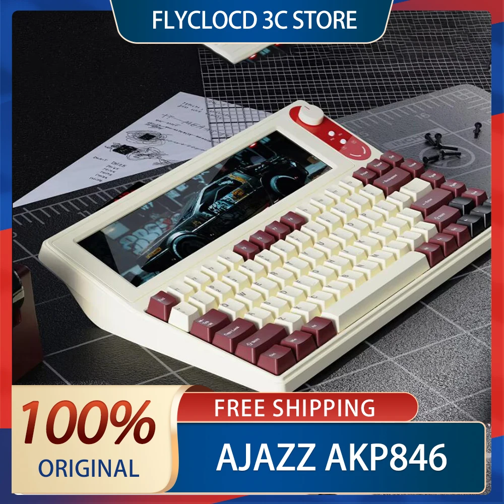 Ajazz Akp846 Smart Display Mechanical Keyboard 10.1-Inch Colorscreen With Knob Wired Keyboard Hot Swap Gasket Qmk Pc  Accessory