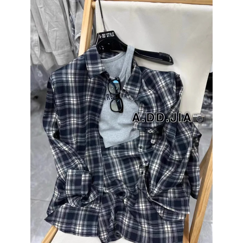 American Plaid New Coat Retro Loose Design Shirt Long-sleeved Top