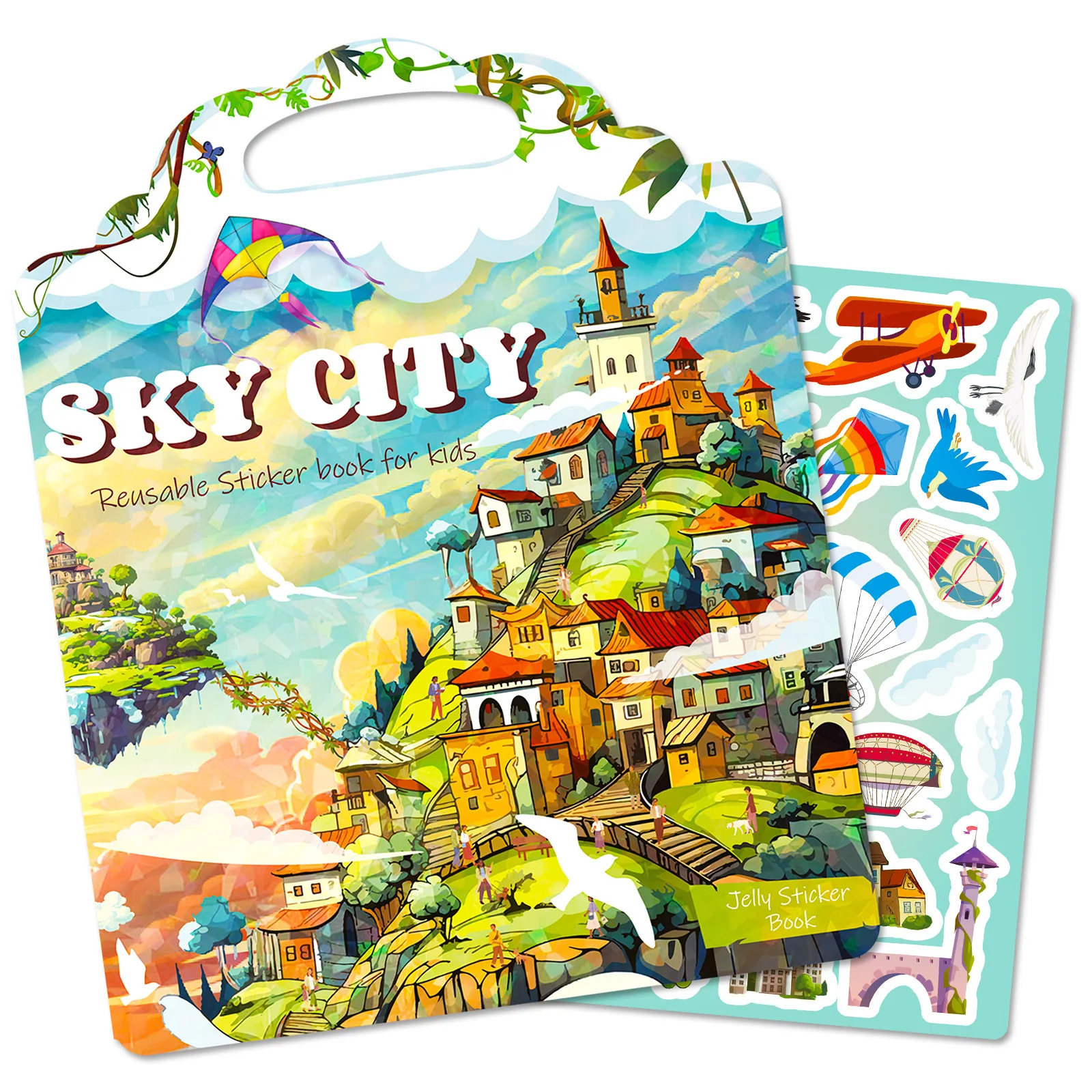 كتاب ملصقات Bview Art Sky City: كتاب تثبيت جل للتركيز والوقت الهادئ قابل لإعادة الاستخدام لربط الوالدين والطفل #1