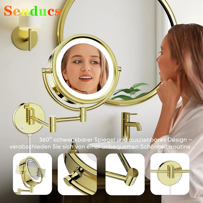 

Fashion Touch on Led Bathroom Mirror 10X Magnifying Home Bathroom Makeup Mirrors Accessories Smart Touch Bathroom Bath Mirrors