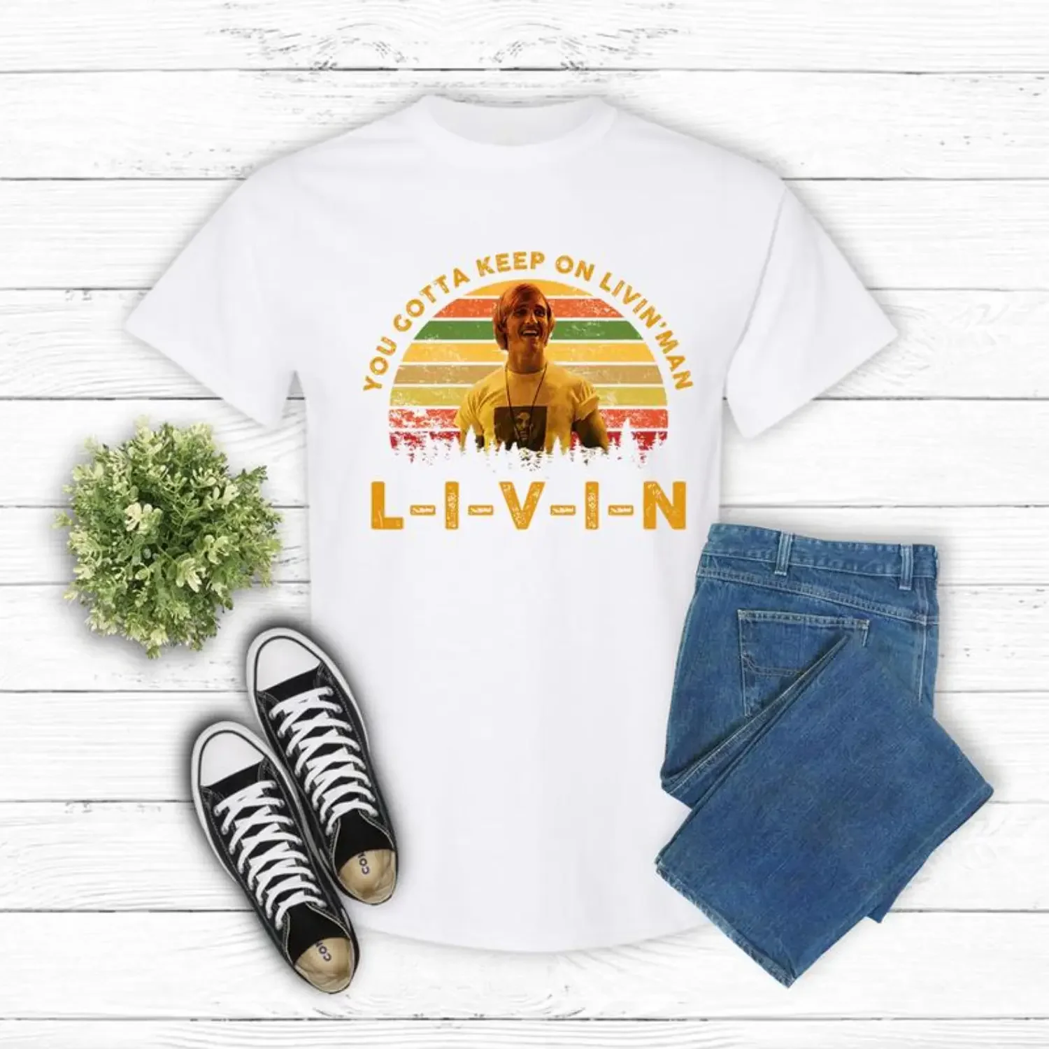 Dazed And Confused Vintage Movie Quote TShirt Featuring David Wooderson Keep On Livin Design Inspired By 1980s Classic Film