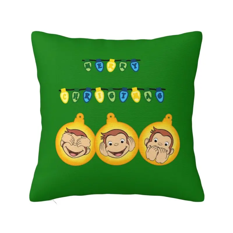 Custom Nordic Curious George Manga Monkey Sofa Cushion Cover Velvet Merry Christmas Throw Pillow Case