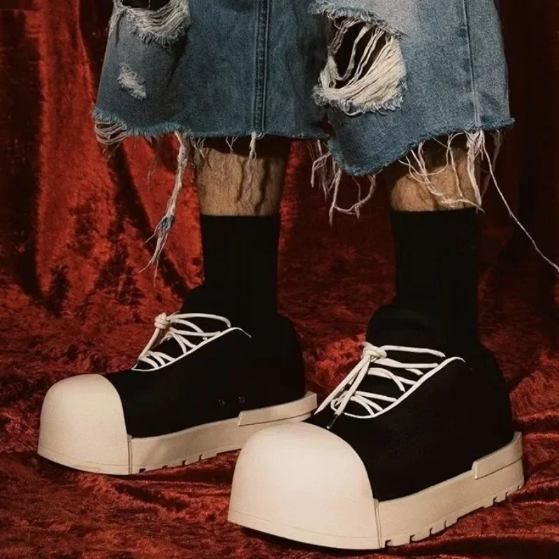 2025 Gruba podeszwa Canvas Shell Toe Shoes Męskie nowe okrągłe palce wysokie buty Big Toe Brzydkie i urocze trampki