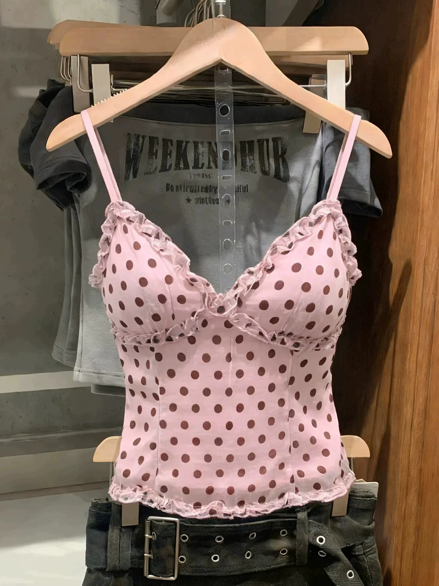 Slim Fit Polka Dot V Neck Strap Vest Women's Summer Trendy Outerwear Top Brand Buckle Euro Style Casual Breathable H Type Vest